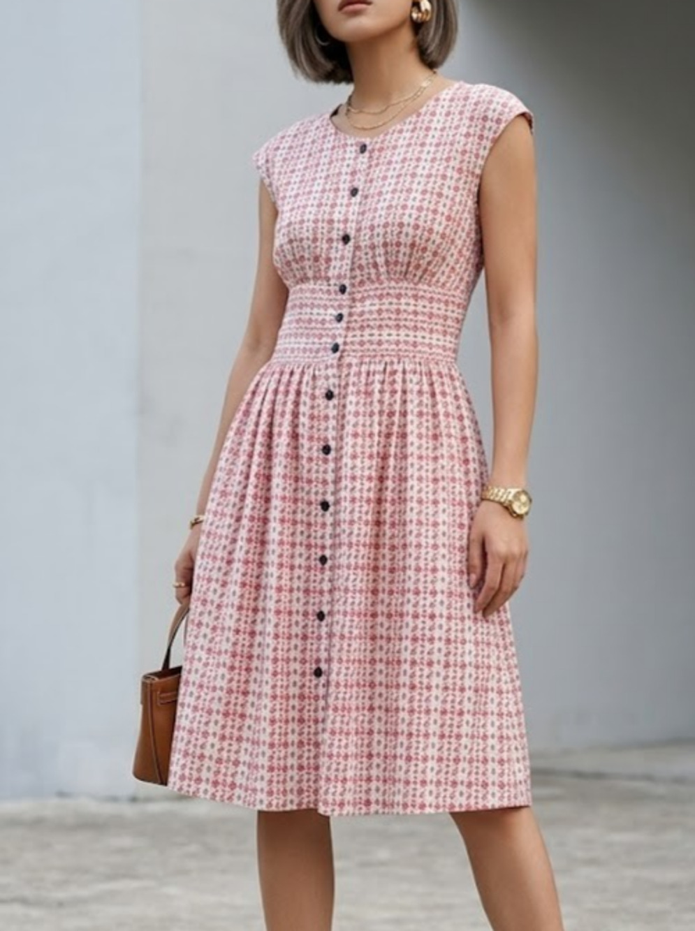 Sucrefas Pink Floral Rose Stripe Dress Large L Cap Sleeve Cottagecore Fit Flare - Picture 1 of 10